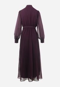 Born2be - Ciemnofioletowa Rozkloszowana Sukienka Maxi z Plisowanym Dołem i Paskiem Brofilla. Okazja: na co dzień. Kolor: fioletowy. Materiał: poliester. Wzór: aplikacja. Styl: klasyczny, casual. Długość: maxi #4