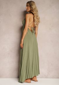 Renee - Zielona Rozkloszowana Sukienka Bawełniana z Wiązaniem na Szyi Panethea. Kolor: zielony. Materiał: bawełna. Długość: maxi #3