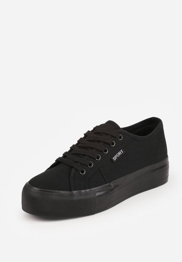 Renee - Czarne Basicowe Trampki VICES w Minimalistycznym Stylu Riosanne. Okazja: na spacer. Kolor: czarny. Materiał: jeans, satyna. Wzór: kwiaty. Styl: klasyczny