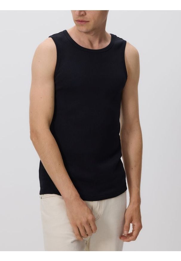 Reserved - Bawełniany tank top - czarny. Kolor: czarny. Materiał: bawełna