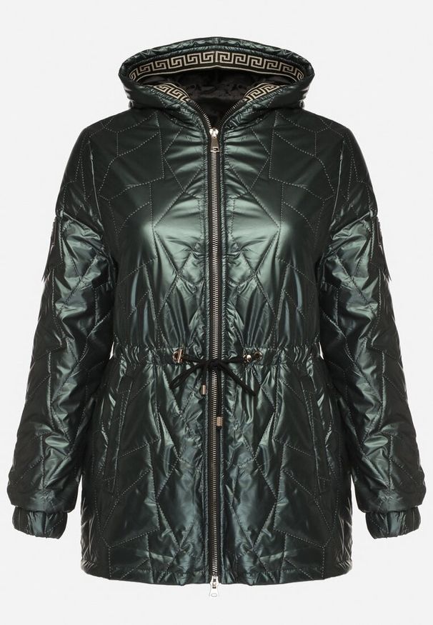 Born2be - Ciemnozielona Kurtka Pikowana Parka z Nieodpinanym Kapturem Oferra. Kolekcja: plus size. Kolor: zielony
