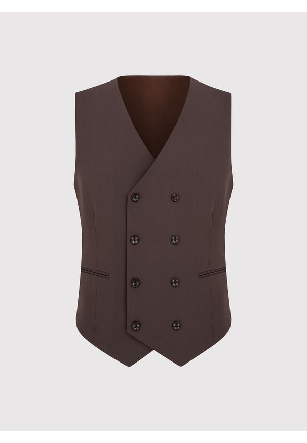Pako Lorente - PAKO LORENTE - Brązowa dwurzędowa kamizelka męska. Kolor: brązowy. Materiał: wełna, poliester, wiskoza, elastan. Styl: elegancki, młodzieżowy