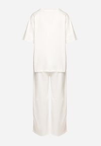 Born2be - Biały Bawełniany Komplet Bluzka z Rozcięciami po Bokach Szerokie Spodnie z Gumką w Pasie Undrea. Kolor: biały. Materiał: bawełna #6