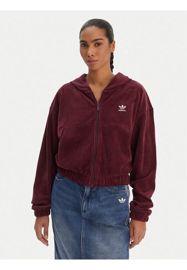 Adidas - adidas Bluza Essentials Chenile KE1119 Bordowy Loose Fit. Kolor: czerwony. Materiał: bawełna