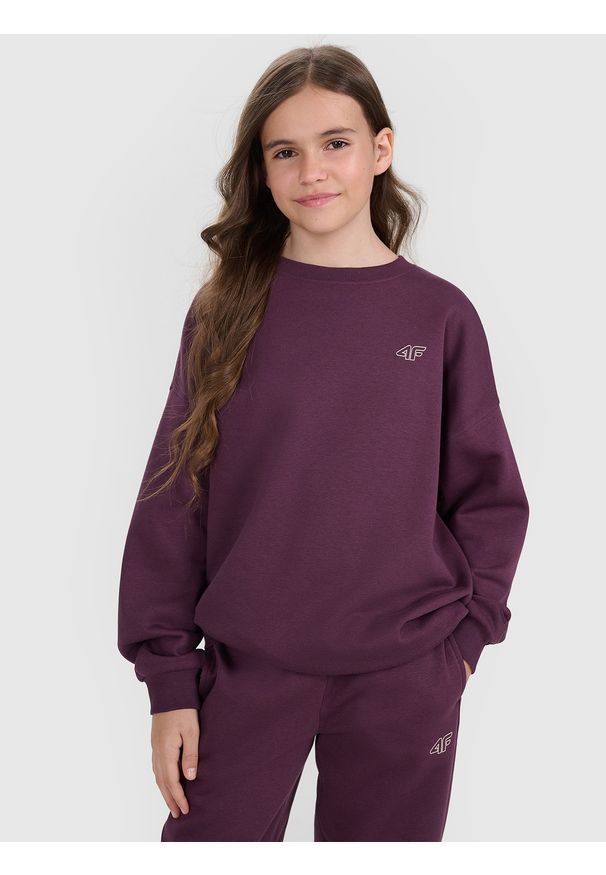 4f - 4F Komplet dresowy dziecięcy - fioletowy 158/164 (12-14 lat). Okazja: na co dzień. Typ kołnierza: bez kaptura. Kolor: fioletowy. Materiał: dresówka. Długość: długie. Wzór: gładki, ze splotem. Sezon: lato. Styl: sportowy, casual, klasyczny, młodzieżowy