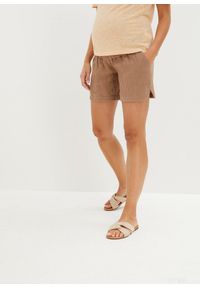 bonprix - Szorty ciążowe z bawełnianego muślinu. Kolekcja: moda ciążowa. Kolor: brązowy. Materiał: bawełna #1