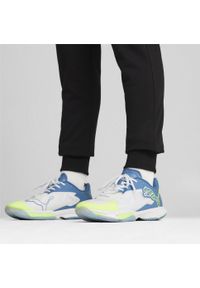 Puma - Buty do piłki ręcznej Vantage NITRO™ PUMA White Blue Horizon Fizzy Apple Yellow. Kolor: niebieski, wielokolorowy, biały, żółty. Materiał: syntetyk, tkanina, materiał. Sport: piłka ręczna