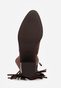 Born2be - Ciemnobrązowe Ażurowe Botki Typu Kowbojki ze Skórzaną Wkładką Ozdobione Frędzlami Ceziva. Okazja: na co dzień. Kolor: brązowy. Materiał: skóra. Wzór: ażurowy, aplikacja. Styl: casual, elegancki, klasyczny #5