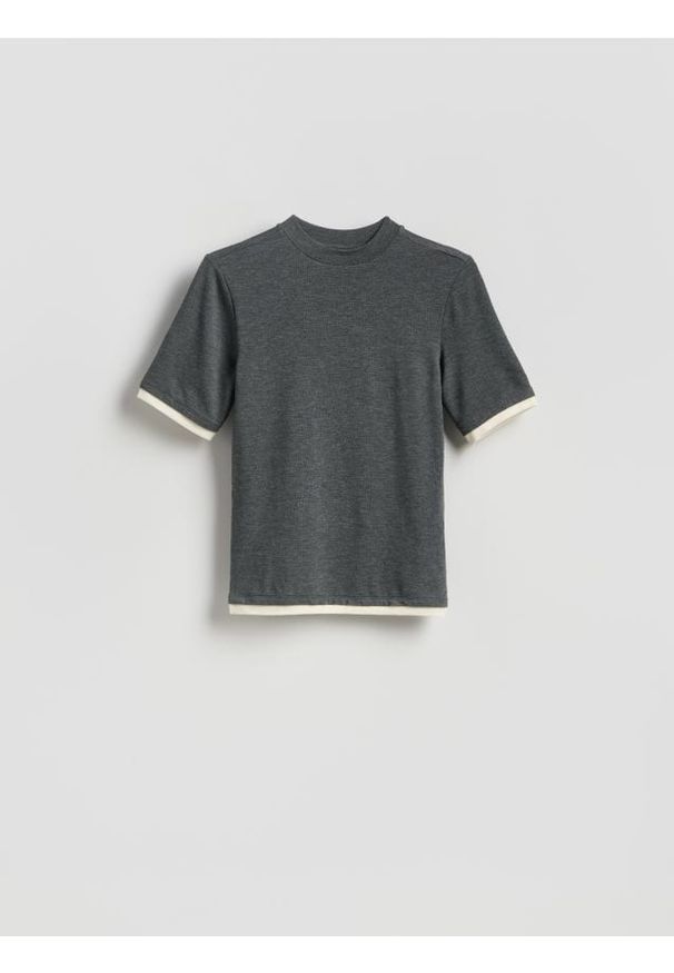 Reserved - T-shirt z wiskozą - ciemnoszary. Kolor: szary. Materiał: wiskoza