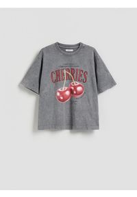 Reserved - Bawełniany t-shirt oversize - ciemnoszary. Kolor: szary. Materiał: bawełna #1