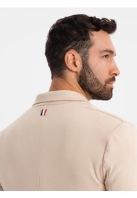 Ombre Clothing - Męska marynarka SLIM z dzianiny o subtelnej strukturze – beżowa V5 - Rozmiar: L. Okazja: do pracy. Kolor: beżowy. Materiał: dzianina. Wzór: kolorowy. Styl: klasyczny #5
