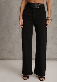 Renee - Czarne Szerokie Spodnie High Waist z Bawełny Rhethyphe. Stan: podwyższony. Kolor: czarny. Materiał: bawełna. Styl: elegancki #4