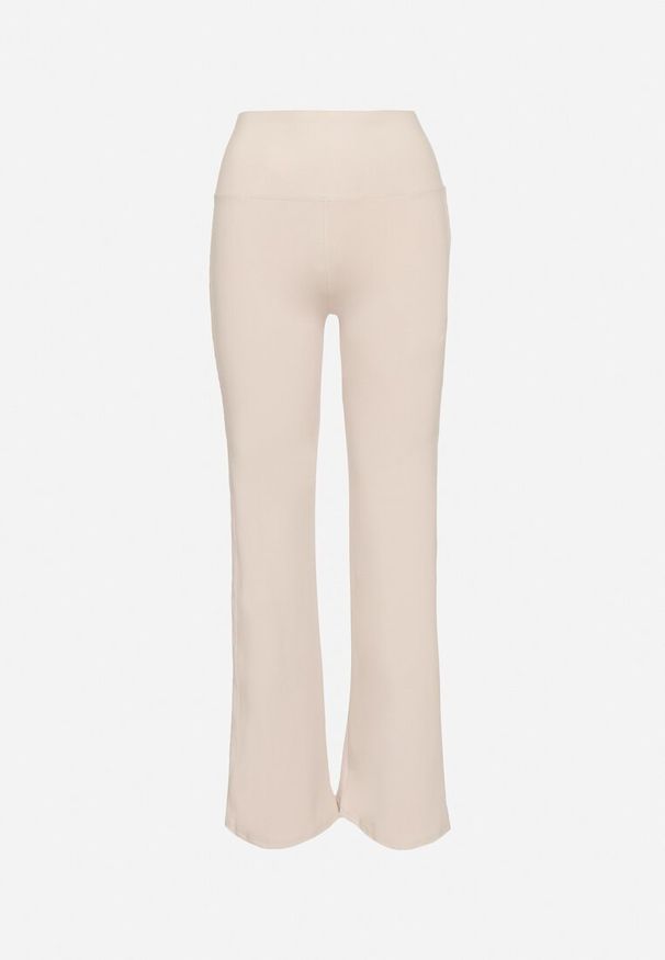 Born2be - Beżowe Legginsy Dzwony z Wysokim Stanem i Szeroką Gumką w Talii Idoreia. Okazja: na co dzień. Stan: podwyższony. Kolor: beżowy. Styl: elegancki, casual