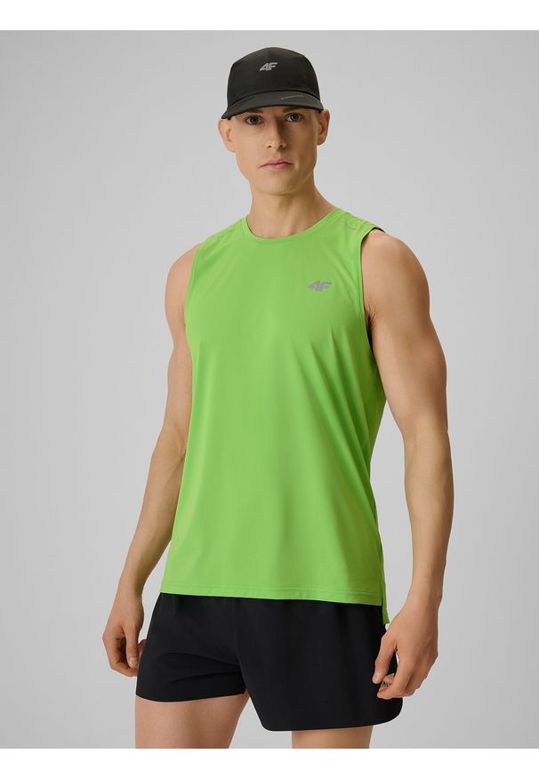 4f - 4F Koszulka do biegania regular szybkoschnąca męska - zielona L. Kolor: zielony. Materiał: materiał, włókno. Długość: długie. Sport: bieganie, fitness