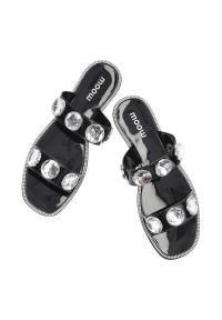 Czarne Klapki Moow Eleganckie Buty Na Lato. Okazja: na co dzień. Kolor: czarny. Materiał: skóra ekologiczna, jeans, materiał, lakier. Wzór: paski, aplikacja. Sezon: lato. Styl: elegancki #3