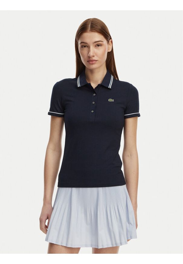 Lacoste Polo DF5284 Granatowy Slim Fit. Typ kołnierza: polo. Kolor: niebieski. Materiał: bawełna