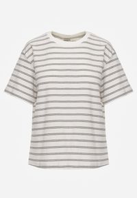 Renee - Biało-Czarny T-shirt z Bawełny Ozdobiony Poziomymi Paskami Nautida. Okazja: na co dzień. Kolor: czarny. Materiał: bawełna. Wzór: aplikacja. Styl: casual #3