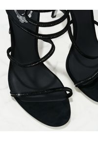 RENE CAOVILLA - Czarne zamszowe szpilki Cleo. Nosek buta: okrągły. Kolor: czarny. Materiał: zamsz. Wzór: aplikacja. Obcas: na szpilce #4