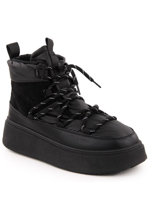 POTOCKI - Śniegowce damskie botki na platformie czarne Potocki 72302. Kolor: czarny. Materiał: tkanina. Obcas: na platformie