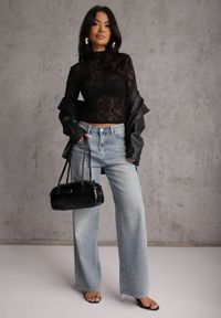Renee - Czarna Bluzka Półgolf z Koronki Dinita. Okazja: na imprezę. Kolor: czarny. Materiał: koronka. Wzór: koronka. Styl: elegancki #2