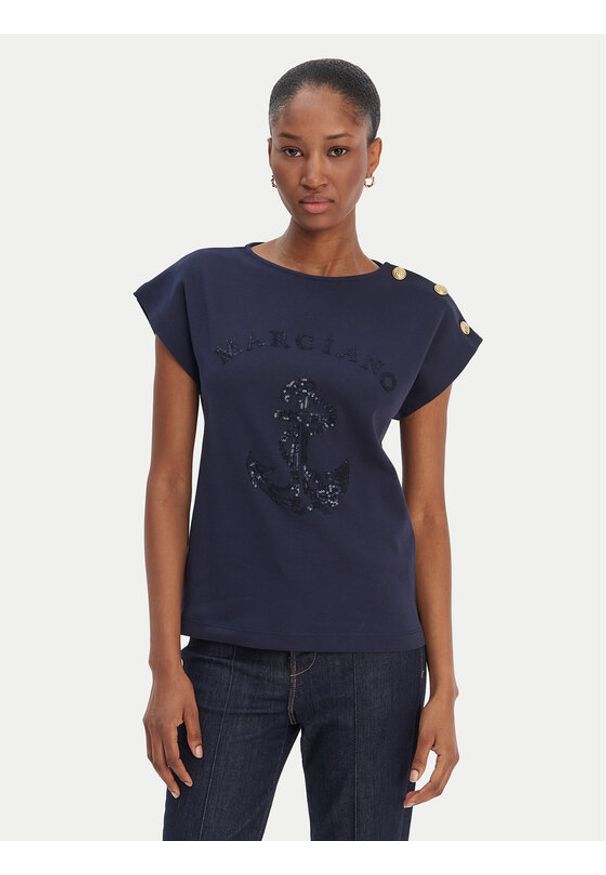 Marciano Guess T-Shirt 6RGI03 6362A Granatowy Regular Fit. Kolor: niebieski. Materiał: bawełna