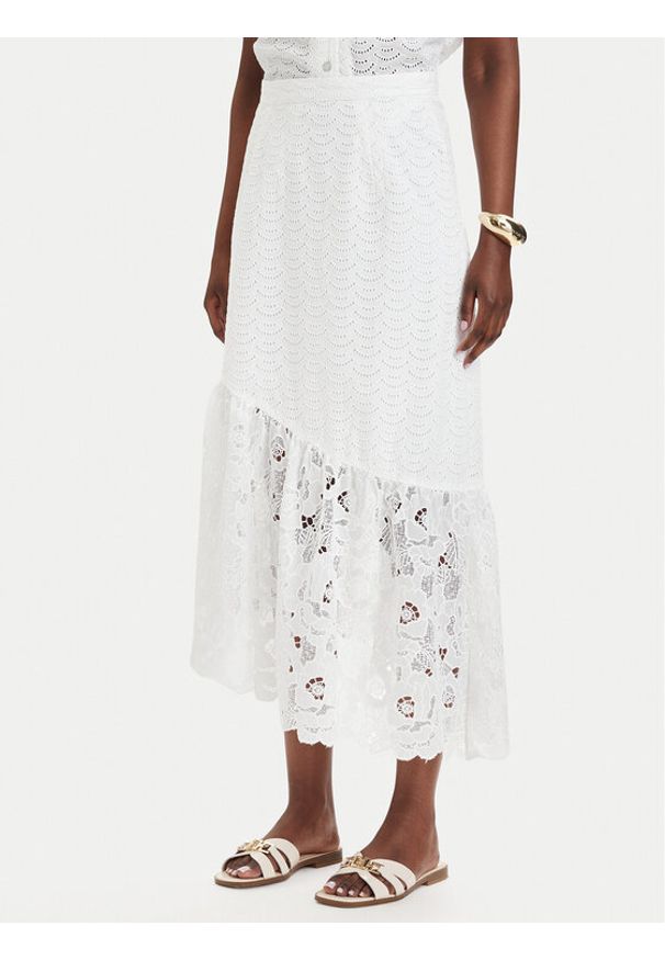 Guess Spódnica midi W6GD40 W1882 Biały Classic Fit. Kolor: biały. Materiał: bawełna