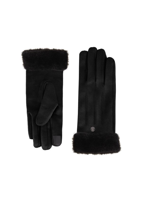 Volcano - Czarne rękawiczki H-MEGAN. Kolor: czarny. Materiał: materiał, tkanina, zamsz. Sezon: zima. Styl: elegancki, casual, klasyczny