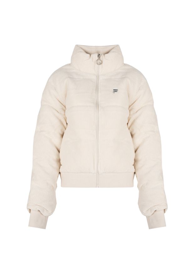 Fila Kurtka "Corleone" | FAW0232 | Kobieta | Ecru. Okazja: na co dzień. Typ kołnierza: kołnierzyk stójkowy. Materiał: bawełna, poliester, elastan. Długość: krótkie. Sezon: lato. Styl: casual
