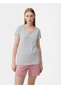 4f - T-shirt regular gładki damski. Kolor: szary. Materiał: wiskoza, bawełna. Wzór: gładki