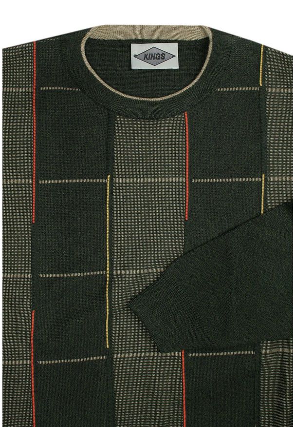 Zielony Sweter Męski - U-neck (Okrągły Dekolt) - Kings - Zielony. Kolor: zielony. Materiał: bawełna, akryl. Wzór: geometria