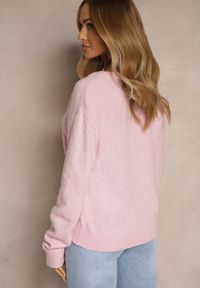 Renee - Różowy Klasyczny Kardigan z Zaokrąglonym Dekoltem Reonira. Okazja: na co dzień. Kolor: różowy. Materiał: jeans. Styl: klasyczny #4