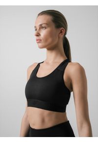 4f - 4F Biustonosz treningowy z niskim wsparciem damski S. Kolor: czarny. Materiał: mesh, włókno. Rodzaj stanika: wyciągane miseczki. Sport: fitness