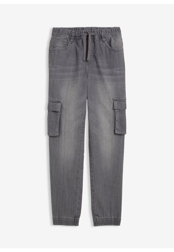 bonprix - Dżinsy ze stretchem i gumką w talii, slim fit. Kolor: szary