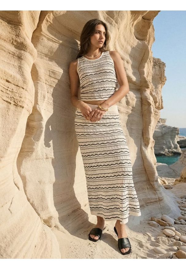 Sinsay - Bawełniana swetrowa spódnica midi - wielobarwny. Materiał: bawełna