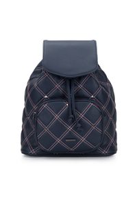 Wittchen - Damski plecak worek pikowany z nitami i ozdobnymi przeszyciami granatowy. Kolor: niebieski. Materiał: skóra ekologiczna. Wzór: haft. Styl: elegancki #1