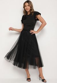 Born2be - Czarna Tiulowa Spódnica o Rozkloszowanym Kroju Rallasea. Okazja: na co dzień, na imprezę. Kolor: czarny. Materiał: tiul. Styl: elegancki, casual #7