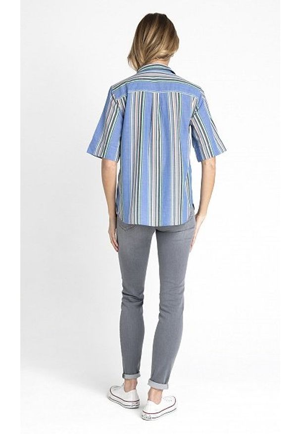 Lee - LEE SS SHIRT DAMSKA KOSZULA W PASKI DIPPED BLUE L45DCHLA 112110225. Wzór: paski