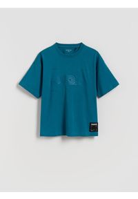 Reserved - T-shirt oversize - jasnoturkusowy. Kolor: turkusowy. Materiał: bawełna, dzianina