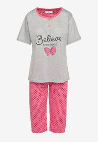 Born2be - Fuksjowy Bawełniany Komplet Piżamowy Bluzka z Napisem i Spodnie Firadelle. Kolor: różowy. Materiał: bawełna. Wzór: napisy #6