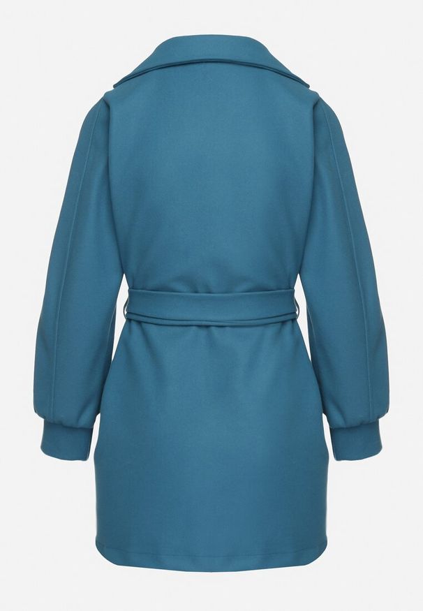 Born2be - Niebieski Płaszcz z Wiązanym Paskiem i Bufiastym Rękawem Imgrucu. Typ kołnierza: kołnierzyk stójkowy. Kolor: niebieski. Materiał: jeans, tkanina. Długość: długie. Sezon: jesień, wiosna