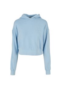 Bluza z kapturem krótka z frotte haftowany w kwiaty dla kobiet Urban Classics. Typ kołnierza: kaptur. Kolor: niebieski. Długość: krótkie. Wzór: kwiaty, haft #1