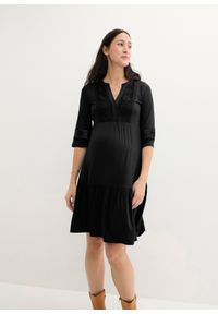 bonprix - Sukienka ciążowa i do karmienia piersią. Kolekcja: moda ciążowa. Kolor: czarny. Wzór: haft, ażurowy