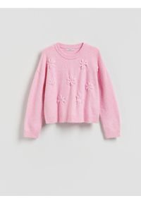 Reserved - Sweter z aplikacjami 3D - różowy. Kolor: różowy. Materiał: dzianina. Wzór: aplikacja