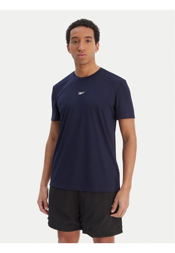 Reebok T-Shirt RK25602CCM Granatowy Regular Fit. Kolor: niebieski. Materiał: syntetyk