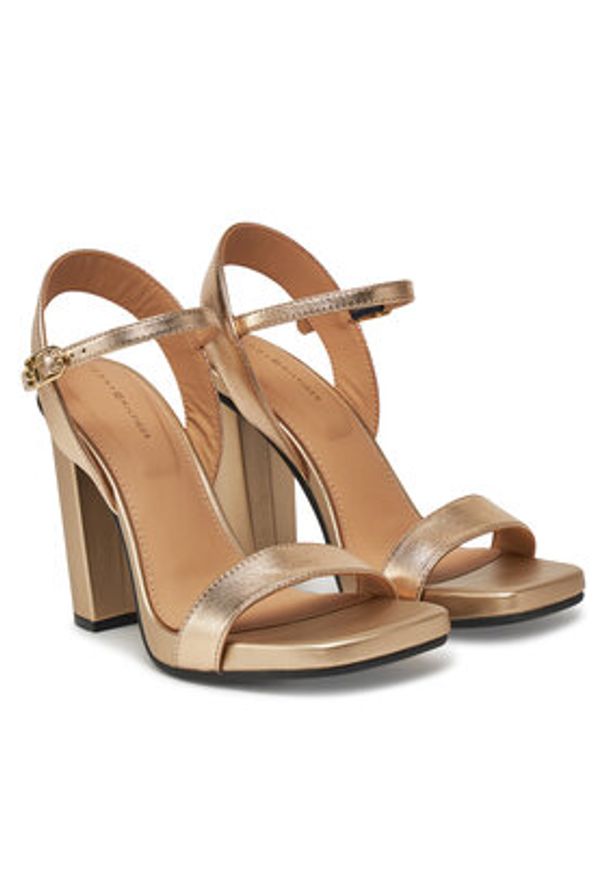 TOMMY HILFIGER - Tommy Hilfiger Sandały High Heel Golden Leather Sandal FW0FW08674 Złoty. Kolor: złoty. Materiał: skóra