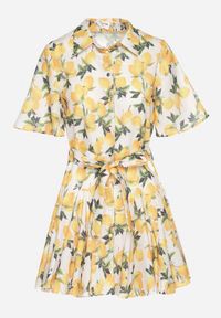 Born2be - Beżowa Sukienka Koszulowa o Rozkloszowanym Kroju z Wiązanym Paskiem Laviliona. Okazja: na co dzień. Kolor: beżowy. Materiał: jeans. Typ sukienki: koszulowe. Styl: casual, elegancki #2