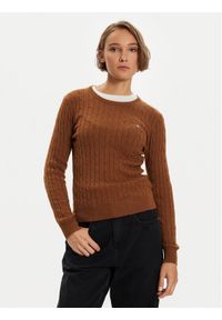 GANT - Gant Sweter 4800100 Brązowy Slim Fit. Kolor: brązowy. Materiał: bawełna