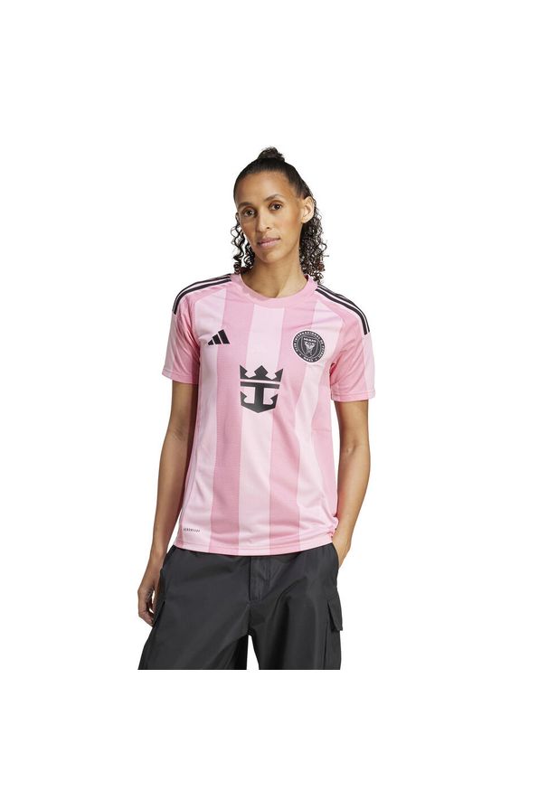 Adidas - Koszulka domowa dla kobiet Inter Miami FC 2025/26. Kolor: różowy. Wzór: paski. Sport: piłka nożna