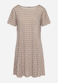 Born2be - Brązowo-Beżowa Rozkloszowana Sukienka Mini z Elastycznej Wiskozy Annamarie. Kolor: brązowy. Materiał: wiskoza. Długość: mini #3