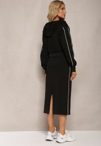 Renee - Czarny Komplet Dresowy Krótka Bluza z Kapturem i Spódnica Ołówkowa Agordia. Kolor: czarny. Materiał: dresówka
